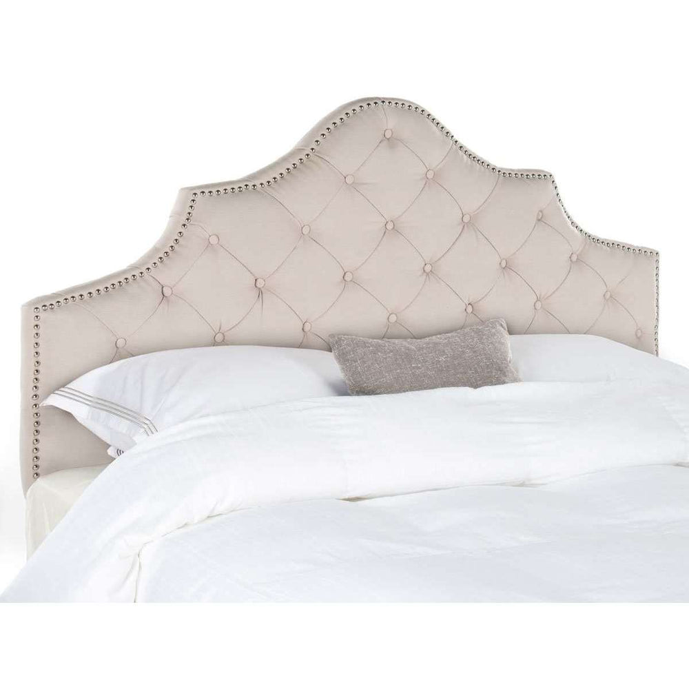 Arebelle Tufted Headboard: Elegantly Upholstered with Silver Nailhead Trim for Luxurious Bedrooms
