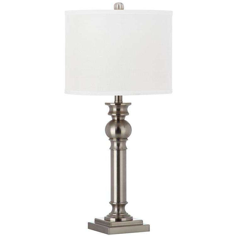 Argos Table Lamp Set of 2 - 28.25" Nickel Column Design with Off-White Cotton Shade, Chic Home Decor