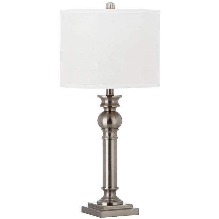 Argos Table Lamp Column 28.25" Nickel Off White Silver Cotton Metal - Set of 2