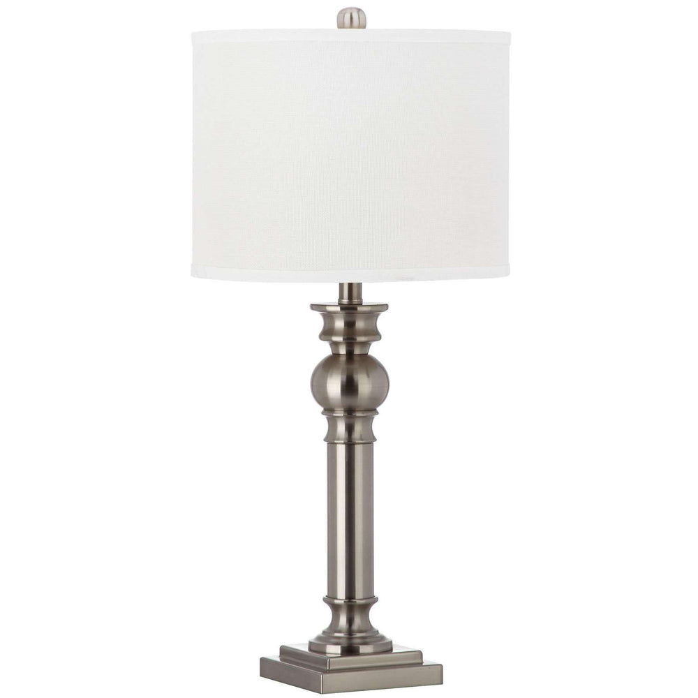 Argos Table Lamp Set of 2 - 28.25" Nickel Column Design with Off-White Cotton Shade, Chic Home Decor