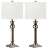 Argos Table Lamp Column 28.25" Nickel Off White Silver Cotton Metal - Set of 2