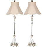 Arianna Lamp Glass Candlestick 32.5" Clear Cream Champagne Silver Cotton Polyester Resin - Set of 2