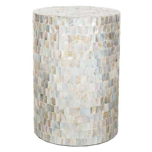 Ariel Stool Square Mosaic Round Multi Blue Wood Lacquer Coating MDF Faux Mother of Pearl