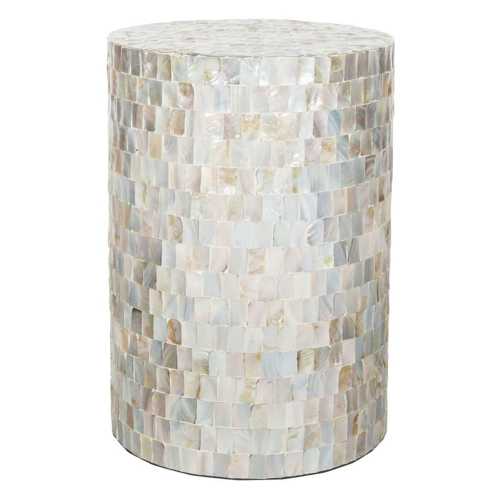 Ariel Square Mosaic Stool - Contemporary Multi Blue Faux Mother of Pearl Accent for Any Space