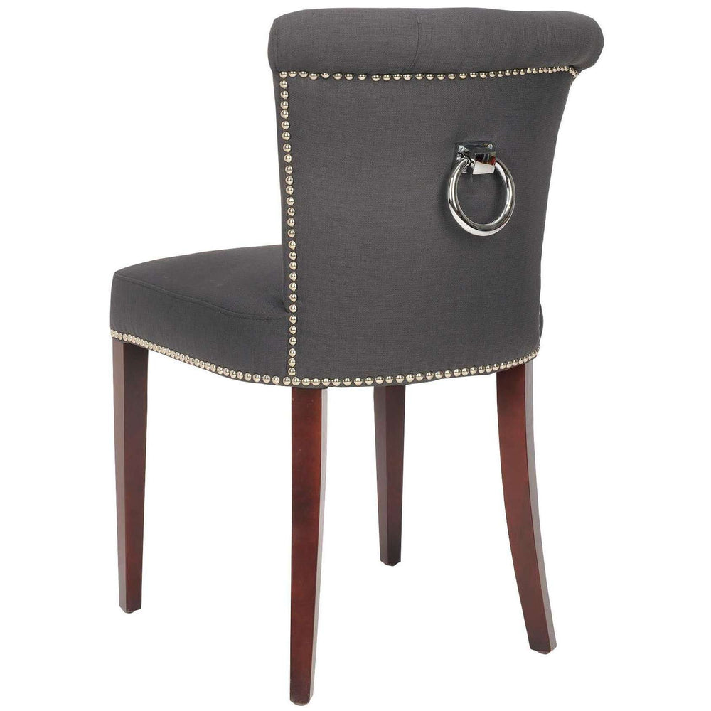 Arion Dining Chair Set of 2 - Charcoal Linen with Cherry Mahogany Legs & Stylish Nailhead Design