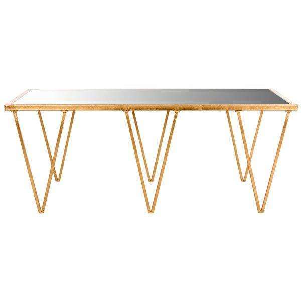 Arlene Vintage-Inspired Coffee Table with Antique Gold Finish and Mirror Top - Artisan Crafted Elegance