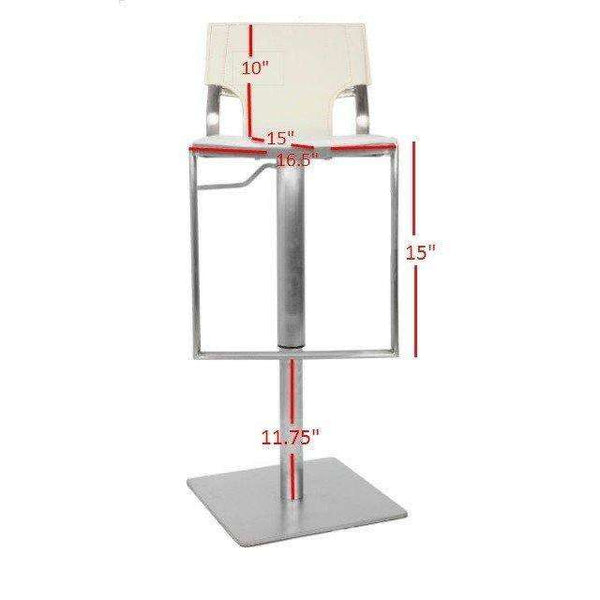 Armondo Gas Lift Swivel Bar Stool - Contemporary White Leather Design with Sleek Stainless Steel Base