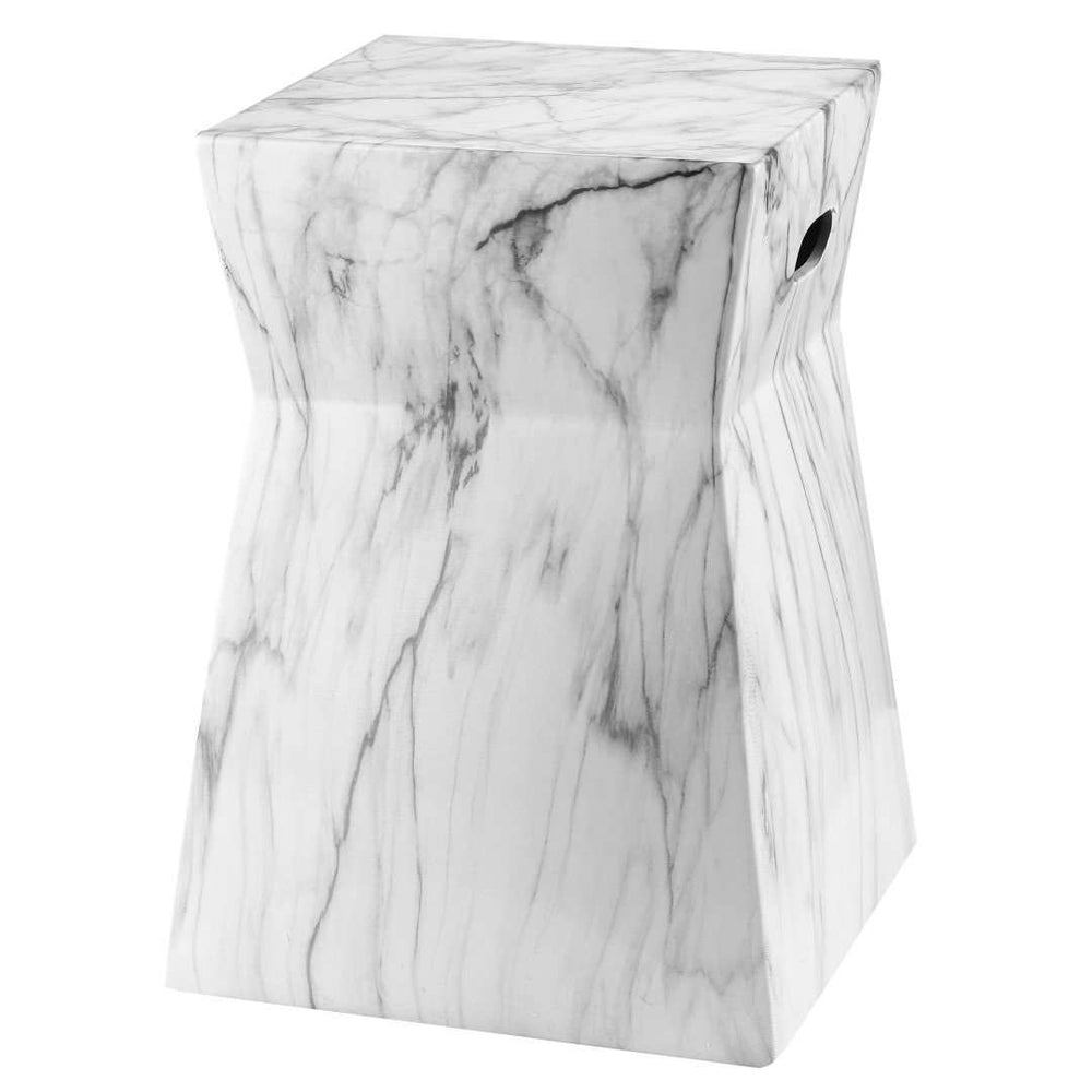 Artesia Elegant Marble Garden Stool - Stylish White & Black Ceramic Accent for Outdoor Spaces