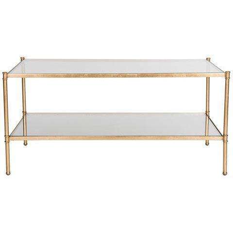 Aslan Antique Gold Metal Coffee Table - Elegant Double Decker with Glass Top for Stylish Interiors