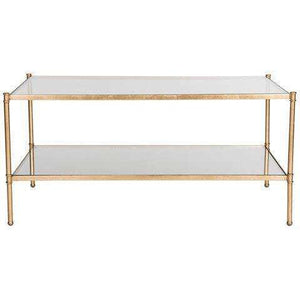 Aslan Antique Gold Metal Coffee Table - Elegant Double Decker with Glass Top for Stylish Interiors