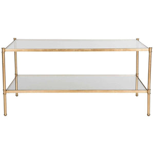 Aslan Antique Gold Metal Coffee Table - Elegant Double Decker with Glass Top for Stylish Interiors