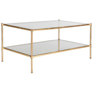 Aslan Antique Gold Metal Coffee Table - Elegant Double Decker with Glass Top for Stylish Interiors