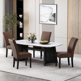 Pollards Contemporary Upholstered Dining Chairs, Dark Brown Faux Leather and Espresso Noble House