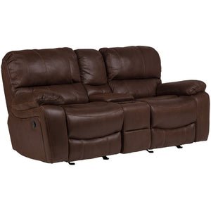 Porter Designs Ramsey Leather-Look seat Transitional Reclining Console Love Brown 03-112C-02-6016