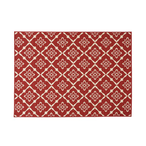 Tallevast Outdoor 5'3" x 7' Trellis Area Rug, Red and Ivory Noble House