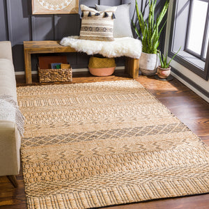 Santa Barbara SBB-2306 Global Jute, Cotton Rug SBB2306-81012 Tan, Black 80% Jute, 20% Cotton 8'10" x 12'