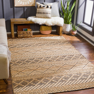 Santa Barbara SBB-2310 Global Jute, Cotton Rug SBB2310-81012 Tan, Black 80% Jute, 20% Cotton 8'10" x 12'