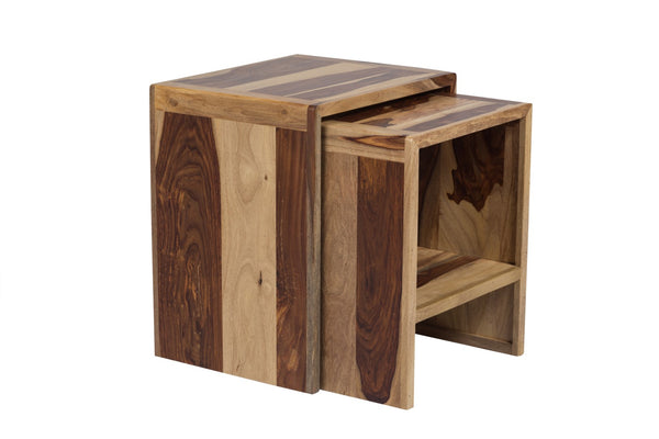 Porter Designs Sheesham Accents Solid Wood Set of 2 Nesting Natural End Table Natural 07-116-11-PDU07