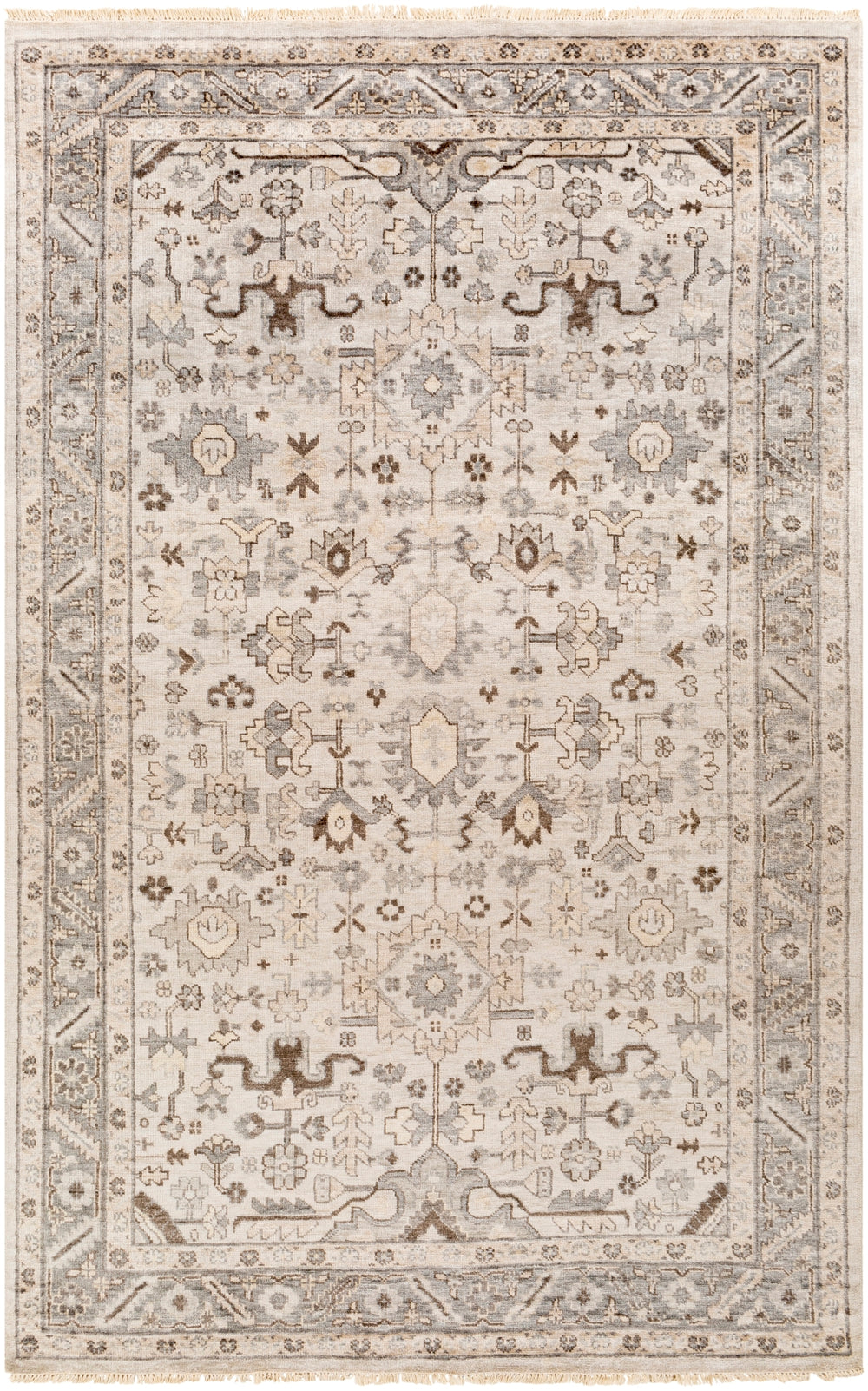Sabine SBN-1001 Traditional Viscose Rug SBN1001-913 Light Gray, Khaki, Medium Gray, Dark Brown 100% Viscose 9' x 13'