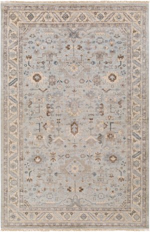 Sabine SBN-1002 Traditional Viscose Rug SBN1002-913 Pale Blue, Butter, Taupe, Medium Gray, Teal, Dark Brown, Beige 100% Viscose 9' x 13'