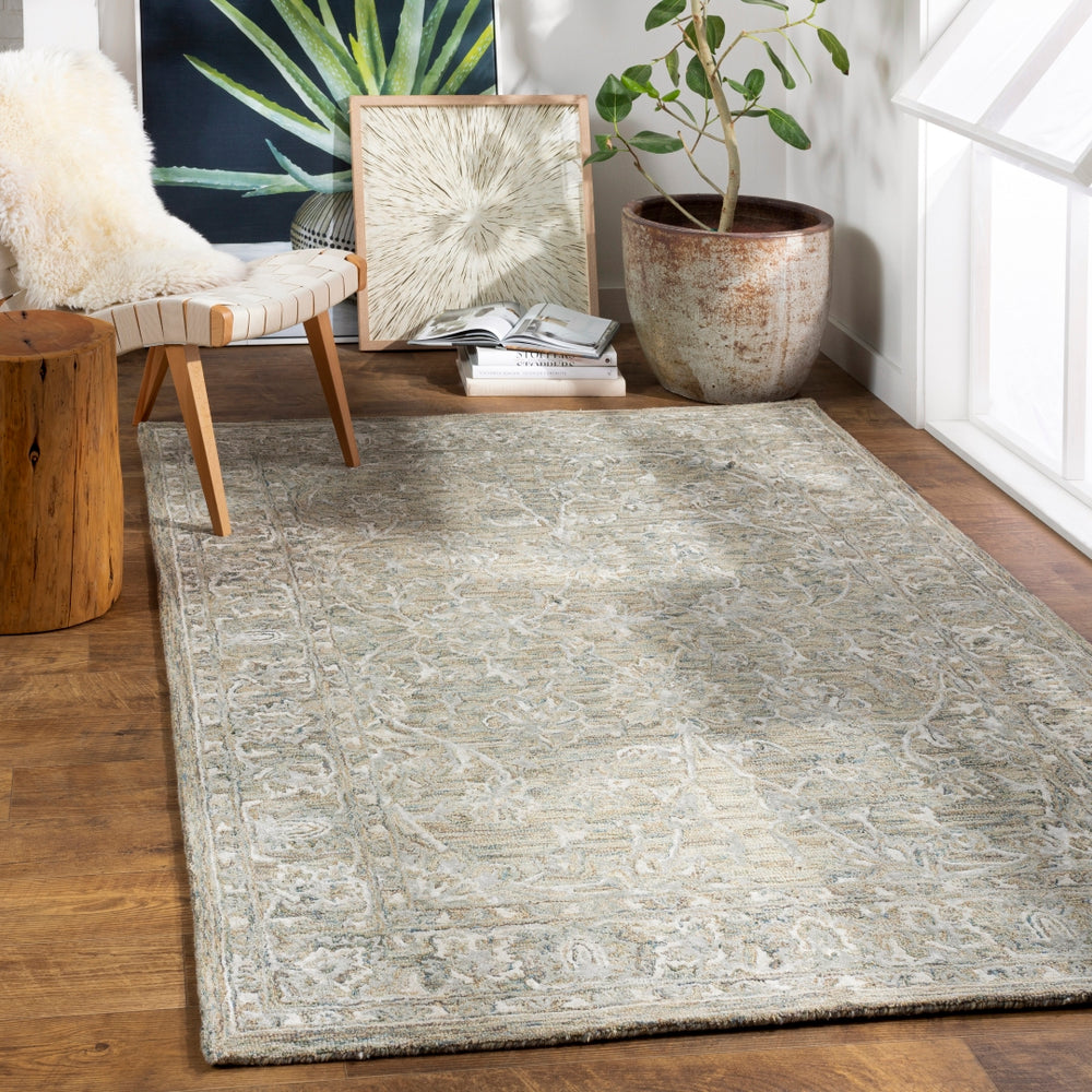 Shelby SBY-1000 Traditional Wool, Viscose Rug SBY1000-913 Cream, Medium Gray, Mustard, Light Gray 60% Wool, 40% Viscose 9' x 13'