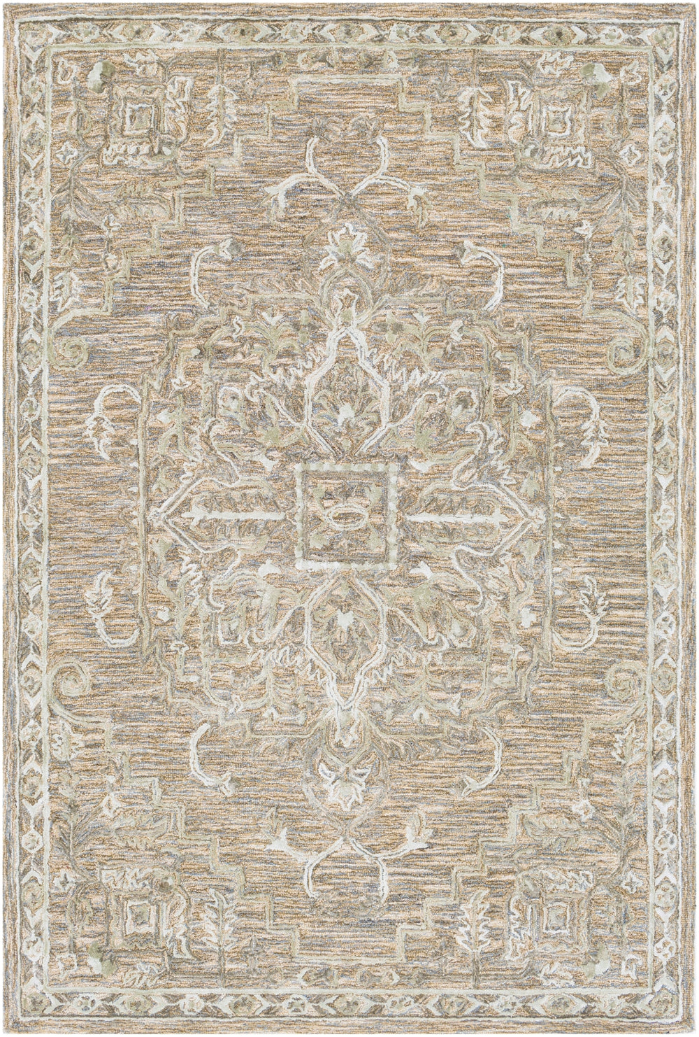 Shelby SBY-1007 Traditional Wool, Viscose Rug SBY1007-913 Camel, Aqua, Sage 60% Wool, 40% Viscose 9' x 13'