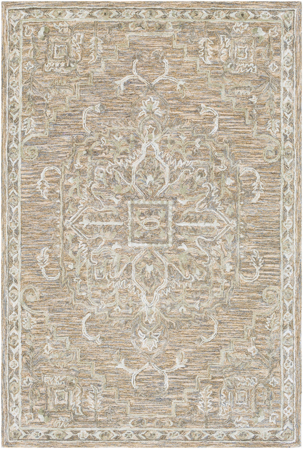 Shelby SBY-1007 Traditional Wool, Viscose Rug SBY1007-913 Camel, Aqua, Sage 60% Wool, 40% Viscose 9' x 13'