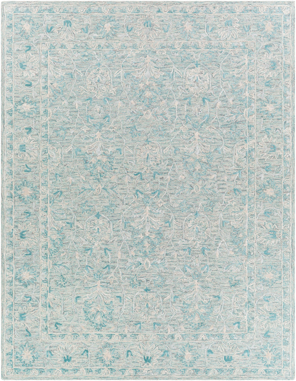 Shelby SBY-1012 Traditional Wool, Viscose Rug SBY1012-913 Teal, Seafoam, Medium Gray, Light Gray, Beige 60% Wool, 40% Viscose 9' x 13'