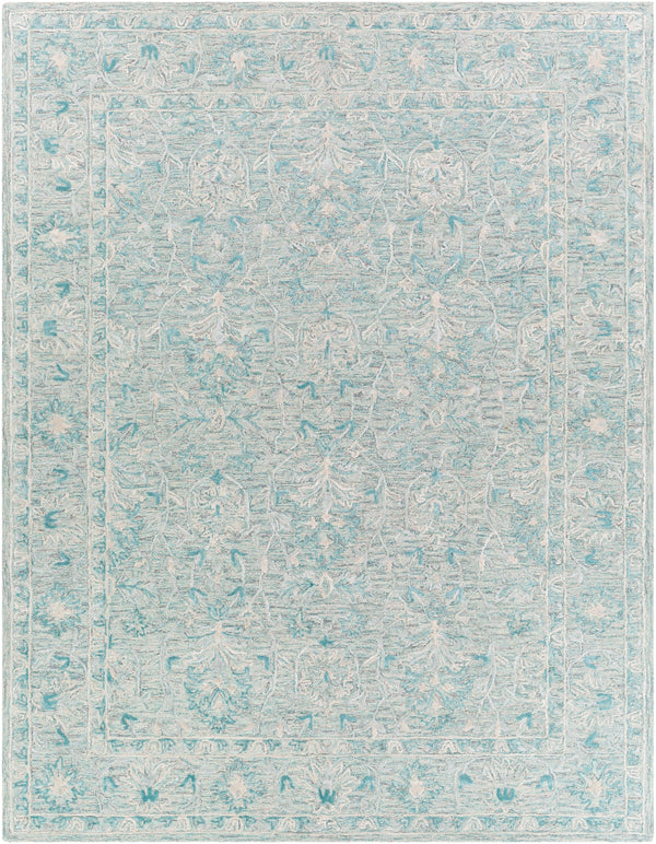 Shelby SBY-1012 Traditional Wool, Viscose Rug SBY1012-913 Teal, Seafoam, Medium Gray, Light Gray, Beige 60% Wool, 40% Viscose 9' x 13'