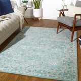 Shelby SBY-1012 Traditional Wool, Viscose Rug SBY1012-913 Teal, Seafoam, Medium Gray, Light Gray, Beige 60% Wool, 40% Viscose 9' x 13'