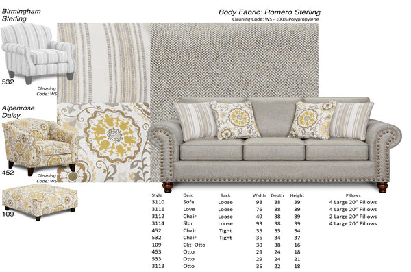 Fusion 109 Transitional Cocktail Ottoman 109 Alpenrose Daisy