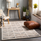 Scandi SCD-2301 Modern Viscose, Wool, Acrylic, Cotton Rug SCD2301-912 Charcoal, Tan, Medium Gray, Light Gray, Beige, Cream 55% Viscose, 25% Wool, 15% Acrylic, 5% Cotton 9' x 12'