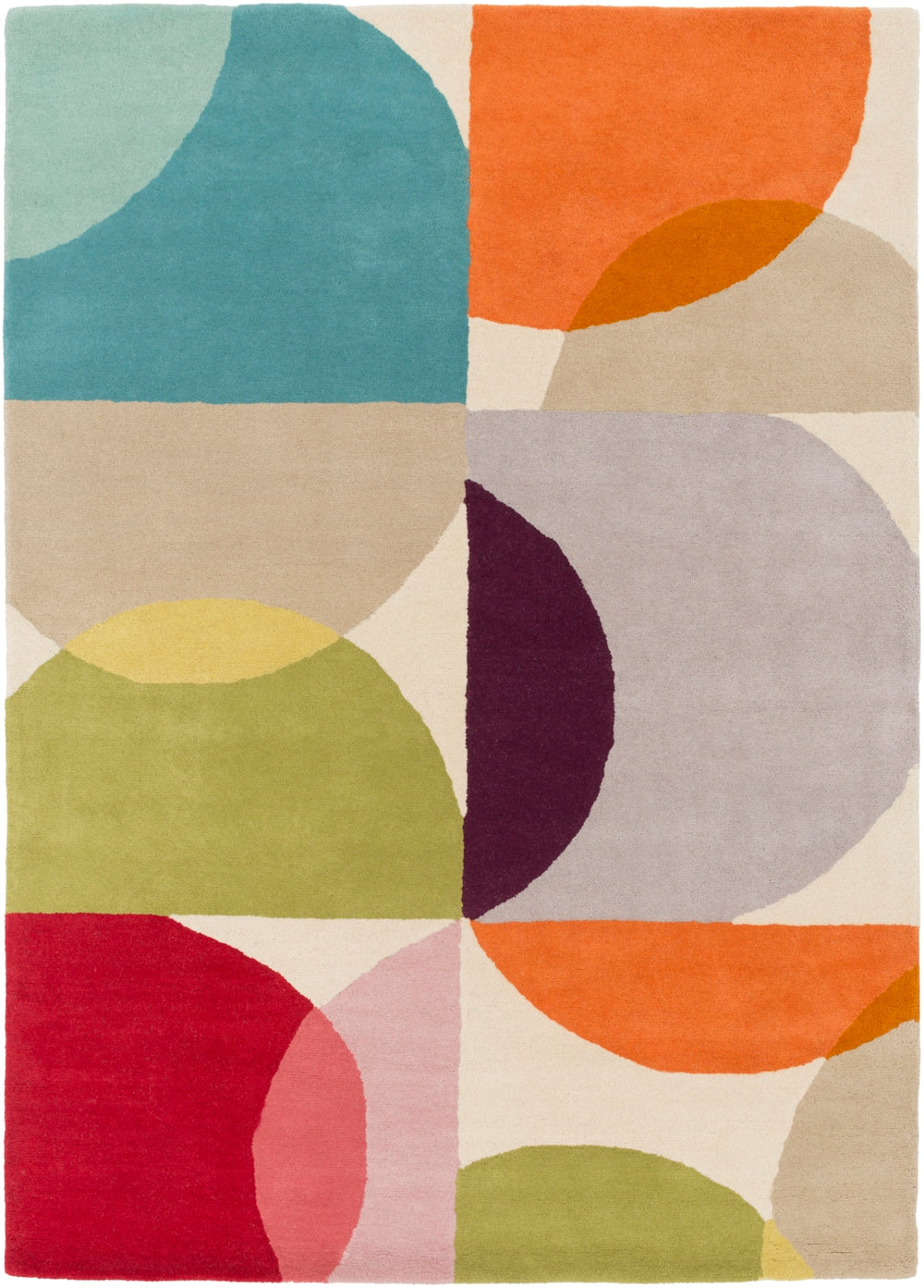 Scion SCI-28 Modern Wool Rug SCI28-58 Burnt Orange, Dark Red, Lime, Dark Purple, Teal, Dark Coral, Peach, Camel, Burgundy, Bright Purple 100% Wool 5' x 8'