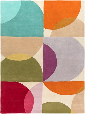 Scion SCI-28 Modern Wool Rug SCI28-811 Burnt Orange, Dark Red, Lime, Dark Purple, Teal, Dark Coral, Peach, Camel, Burgundy, Bright Purple 100% Wool 8' x 11'