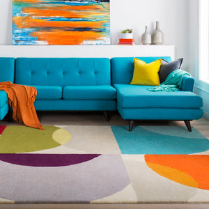 Scion SCI-28 Modern Wool Rug SCI28-811 Burnt Orange, Dark Red, Lime, Dark Purple, Teal, Dark Coral, Peach, Camel, Burgundy, Bright Purple 100% Wool 8' x 11'