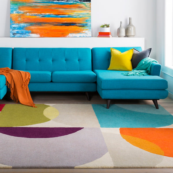 Scion SCI-28 Modern Wool Rug SCI28-811 Burnt Orange, Dark Red, Lime, Dark Purple, Teal, Dark Coral, Peach, Camel, Burgundy, Bright Purple 100% Wool 8' x 11'