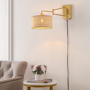 Safavieh Bramley, 21 Inch, Natural/Brass, Rattan/Iron Wall Sconce Set Of 2 W/ Usb Port​ -Set Of 2 Brass/Natural Rattan Metal SCN4076A-SET2