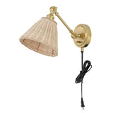 Safavieh Oswynn, 15 Inch, Natural/Brass, Rattan/Iron Wall Sconce Set Of 2 W/ Usb Port​ -Set Of 2 Brass/Natural Rattan Metal SCN4077A-SET2