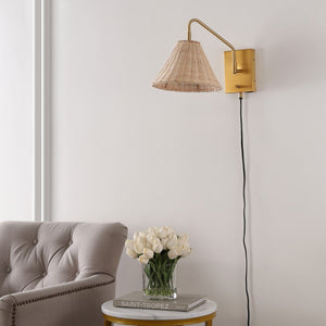 Safavieh Tressa, 16 Inch, Natural/Brass, Rattan/Iron Wall Sconce Set Of 2 W/ Usb Port​ -Set Of 2 Brass/Natural Rattan Metal SCN4078A-SET2