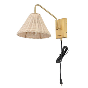 Safavieh Tressa, 16 Inch, Natural/Brass, Rattan/Iron Wall Sconce Set Of 2 W/ Usb Port​ -Set Of 2 Brass/Natural Rattan Metal SCN4078A-SET2