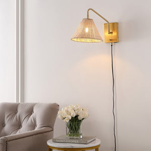 Safavieh Tressa, 16 Inch, Natural/Brass, Rattan/Iron Wall Sconce Set Of 2 W/ Usb Port​ -Set Of 2 Brass/Natural Rattan Metal SCN4078A-SET2