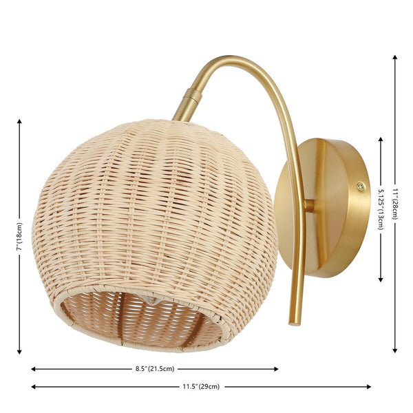 Safavieh Nahum, 8.5 Inch, Natural/Brass, Rattan/Iron Wall Sconce Set Of 2 - Set of 2 Natural / Brass SCN4105A-SET2