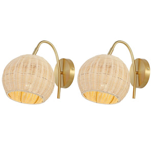 Safavieh Nahum, 8.5 Inch, Natural/Brass, Rattan/Iron Wall Sconce Set Of 2 - Set of 2 Natural / Brass SCN4105A-SET2