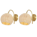 Safavieh Nahum, 8.5 Inch, Natural/Brass, Rattan/Iron Wall Sconce Set Of 2 - Set of 2 Natural / Brass SCN4105A-SET2