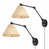 Safavieh Solado, 24 Inch, Natural/Black, Rattan/Iron Wall Sconce Set Of 2 - Set of 2 Natural / Black Metal SCN4106A-SET2