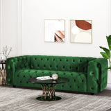 Sagewood Contemporary Velvet Tufted 3 Seater Sofa, Emerald and Espresso Noble House