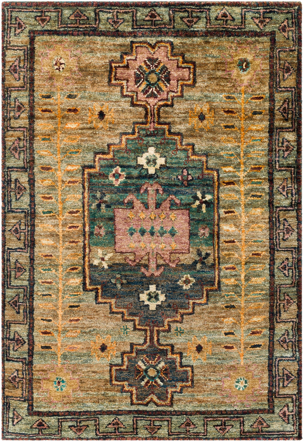 Scarborough SCR-5161 Global Jute Rug SCR5161-81012 Dark Green, Teal, Rose, Saffron, Taupe, Beige 100% Jute 8'10" x 12'