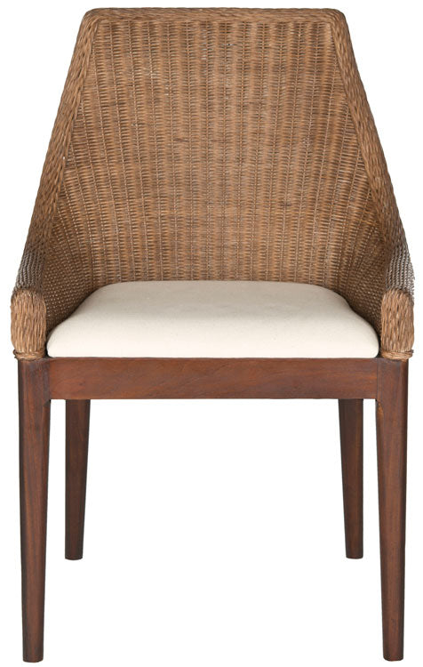 Safavieh Franco Chair Rattan Sloping Brown PU Mahogany Foam Cotton SEA4000A 683726342236