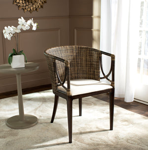 Safavieh Beningo Arm Chair Brown Black PU Mahogany Foam Cotton SEA4001A 683726342281