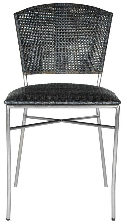 Safavieh - Set of 2 - Melita Side Chair 18''H Rattan Black PU Mahogany Foam Stainless Steel SEA4009A-SET2 683726342731